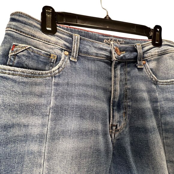 Edgely Flared Jeans High Rise Flare 12 Blue Denim Raw Hem Hippie Boho Stretch - Picture 8 of 14